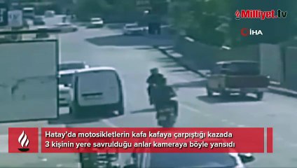 Üç kişi yere savruldu! Motosikletler kafa kafaya çarpışınca...