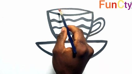 How to draw a cup with saucer for kids