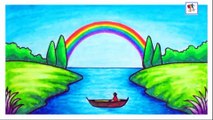 Drawing & Coloring Beautiful Rainbow Scenery