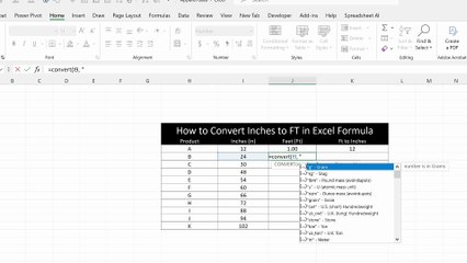 How to Convert Inches to FT in Excel Formula