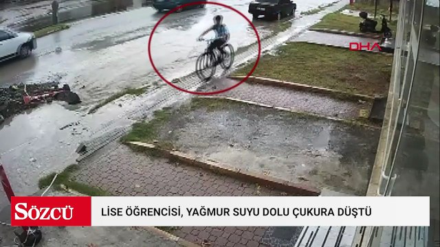 Lise öğrencisi, bisikletiyle yağmur suyu dolu çukura düştü