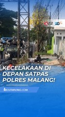 TRUK SAMPAH TABRAK TIANG DI DEPAN SATPAS POLRES MALANG
