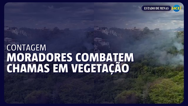 Moradores combatem chamas em vegetação no bairro Cabral, em Contagem