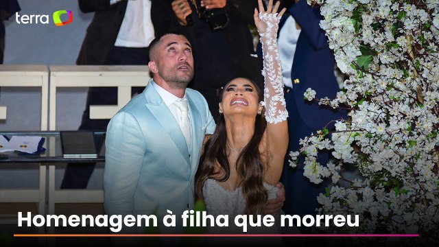Lexa e Ricardo Vianna soltam balões no casamento em homenagem à filha que morreu