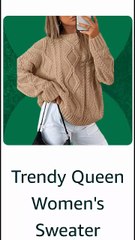 Trendy Queen Women's Oversized Cable Knit Crewneck Sweaters