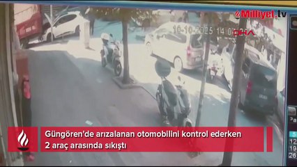 Arızalanan otomobilini kontrol ederken 2 araç arasında sıkıştı