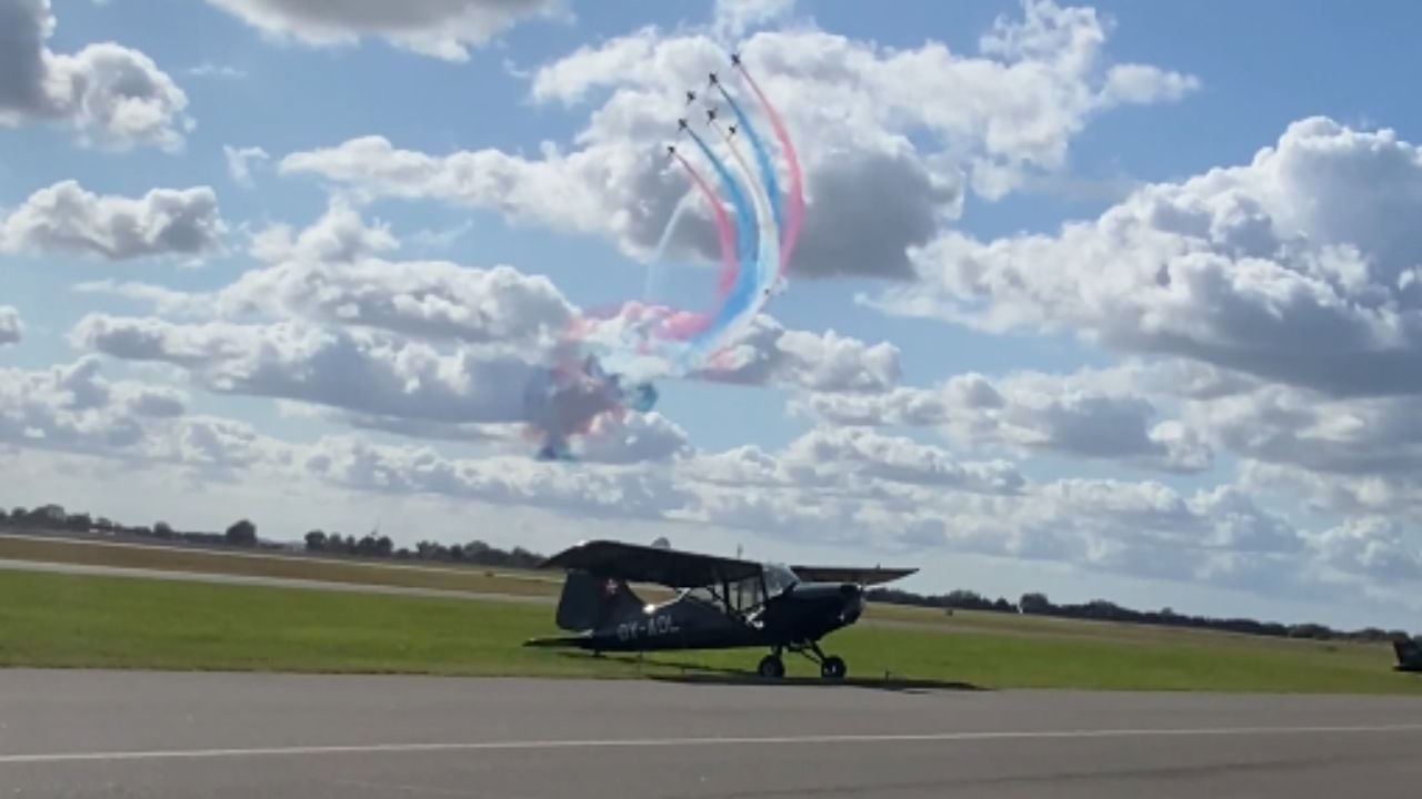 Planes create trails of colors across the sky at Roskilde Airshow 2025