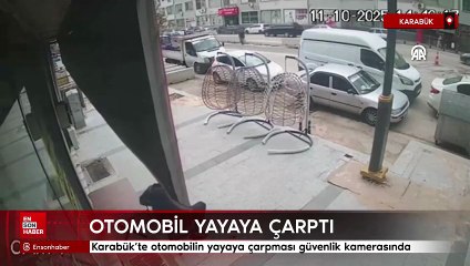 Karabük’te otomobilin yayaya çarpması güvenlik kamerasında
