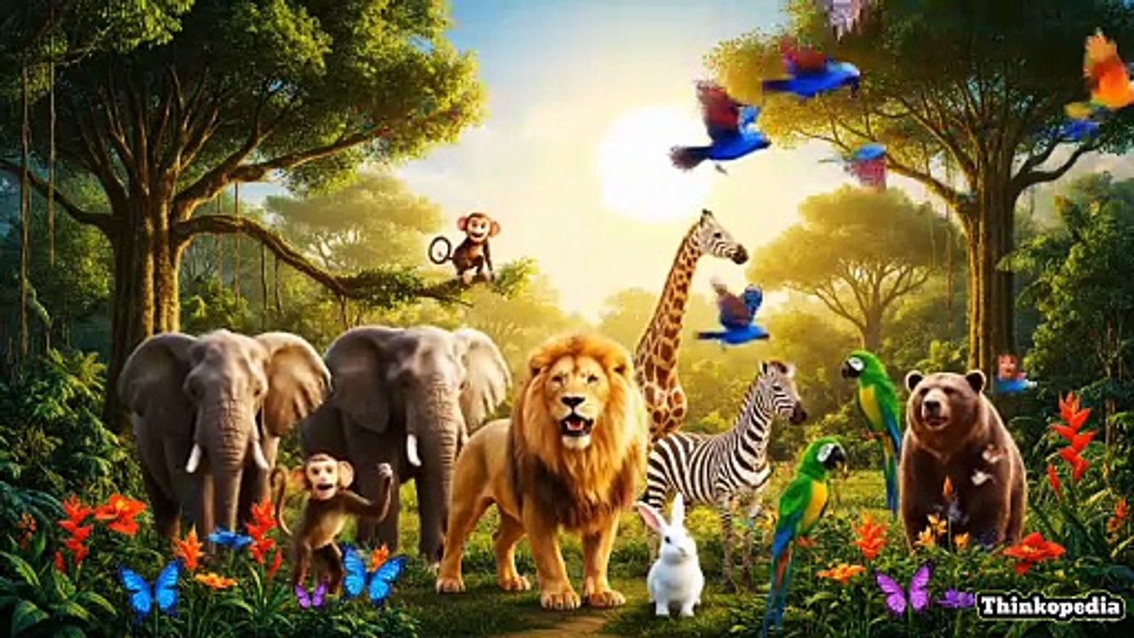 The Jungle Parade | Fun Animal Rhyme for Kids | Learn Animal Names & Sounds | Thinkopedia