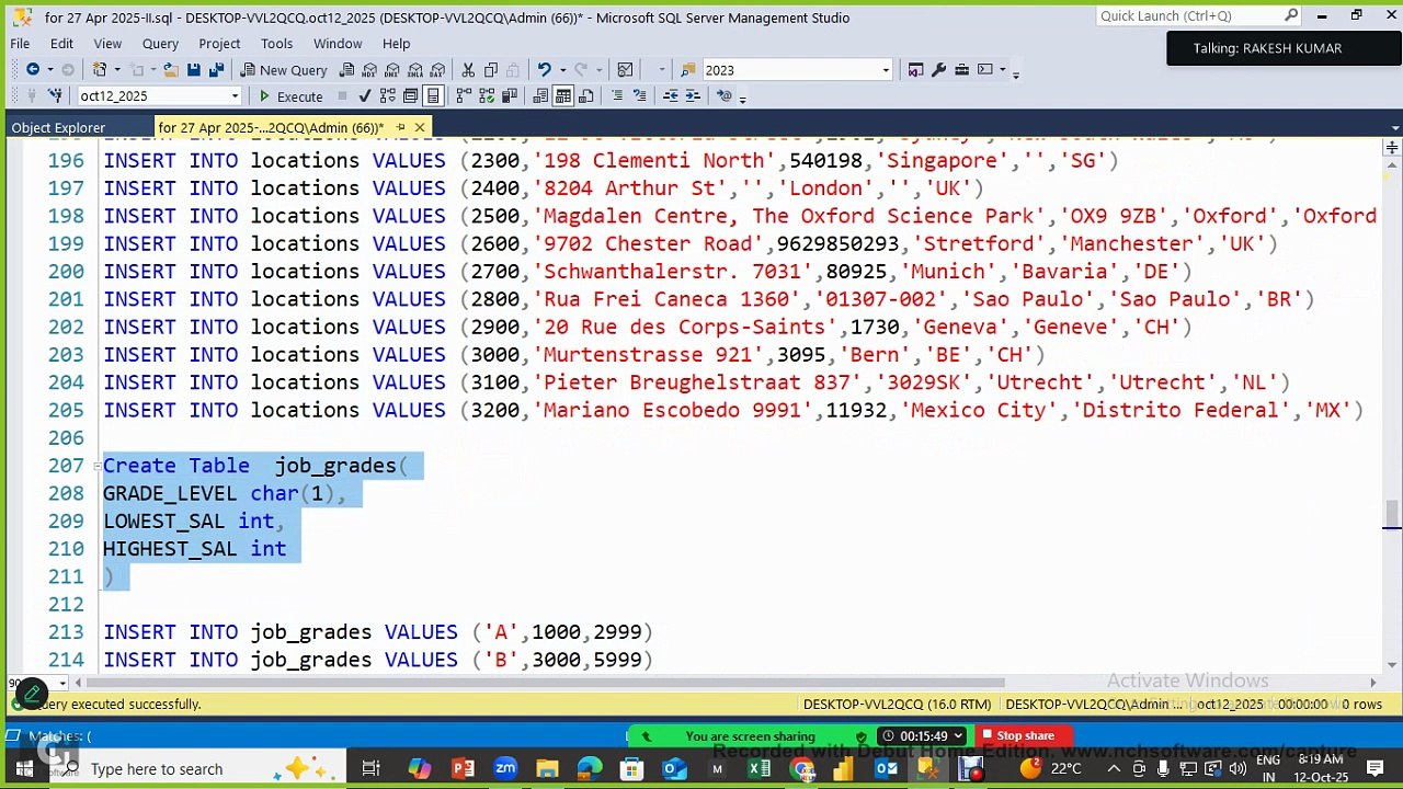 27 Live SQL Practice Session 12 Oct 2025