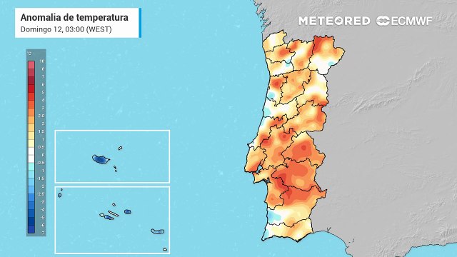 Em Portugal Continental persistem temperaturas elevadas até pelo menos quarta-feira, com anomalias térmicas máximas positivas entre 6 e 8 ºC.
