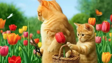 Mama Cat Trims Fur on the Farm and Makes Tiger Hat For Kittens At Home (1)