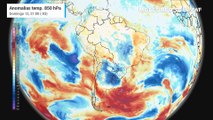 Domingo, 12 de outubro: anomalia de temperatura em 850 hPa (massas de ar)