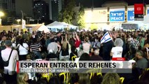 La Plaza de los Rehenes a la espera de la entrega de 20 rehenes vivos y 28 ataúdes de Hamás
