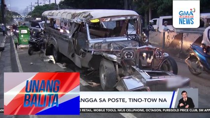 Jeep na bumangga sa poste, tino-tow na | Unang Balita