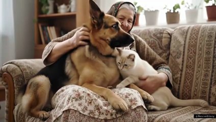 In the Swiss Alps… A dog and a cat go wildly jealous over Grandma’s hug! 🐶🐱 A scene full of love ❤️🌸