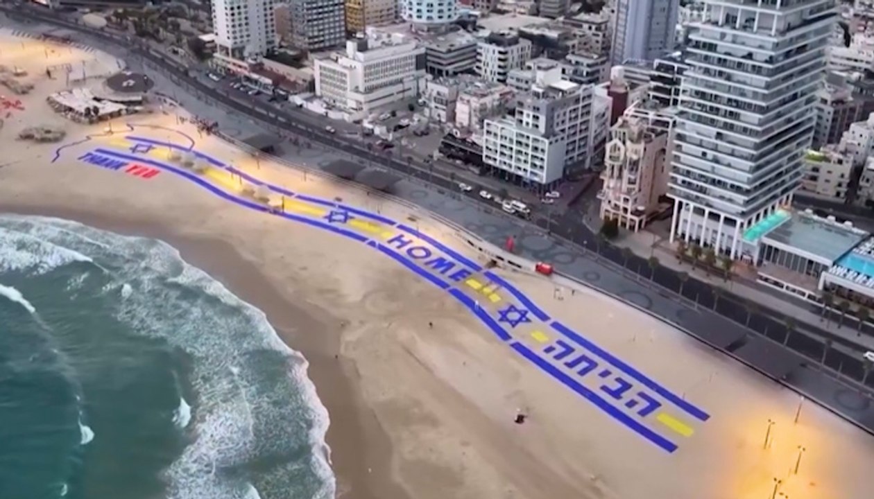 Huge ‘Thank you’ note for Trump at Israel’s Tel Aviv beach ahead of hostage release