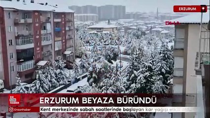 Erzurum kent merkezine mevsimin ilk karı yağdı