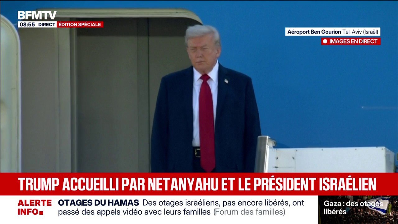 Libération des otages enlevés le 7-Octobre: Donald Trump accueilli par le président israélien et Benjamin Netanyahu
