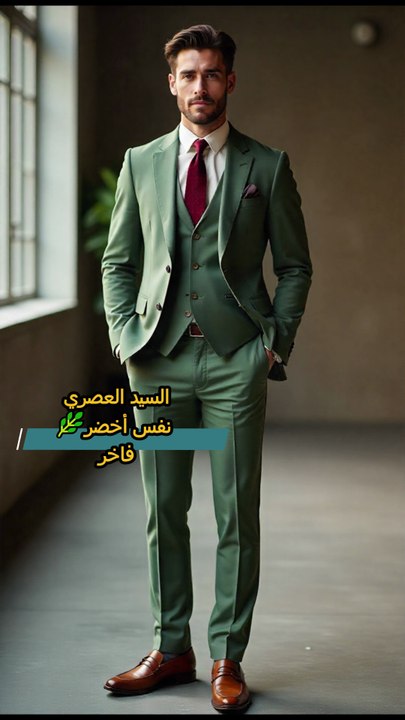 أناقة الجنتلمان العصري | سر الإطلالة الفاخرة: الطيني الأخضر والقطيفة البلوني