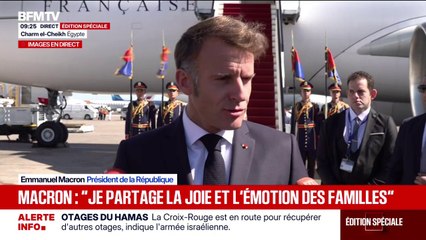 Emmanuel Macron "partage la joie et l'émotion" de familles d'otages retrouvant leurs proches