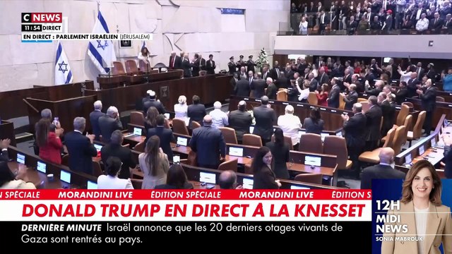 Israël - Le président américain Donald Trump longuement applaudi lors de son arrivée devant la Knesset, le Parlement israélien - Regardez