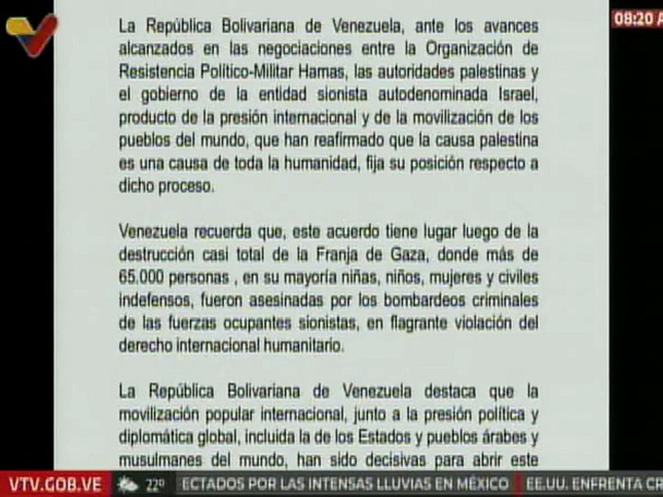 Venezuela insta a mantener la movilización mundial hasta lograr una paz justa para Palestina