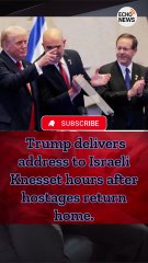 Trump delivers address to Israeli Knesset hours after hostages return home.