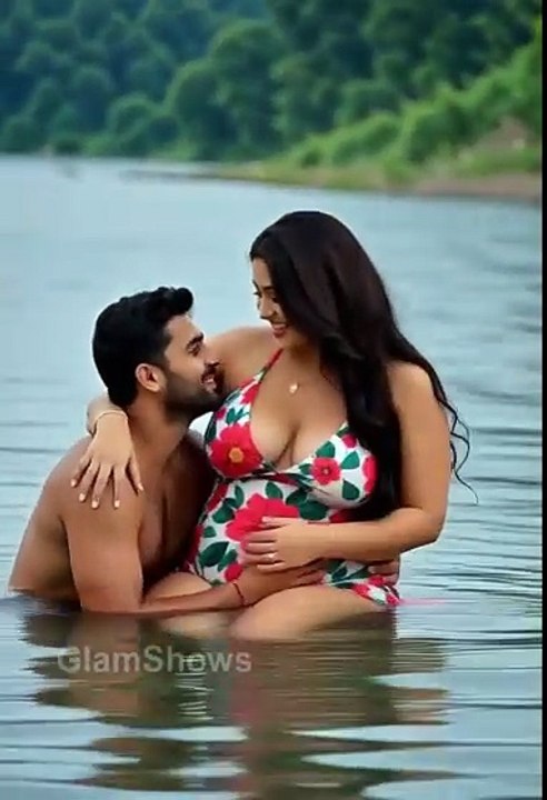 Young couple enjoying in river - GlamShows