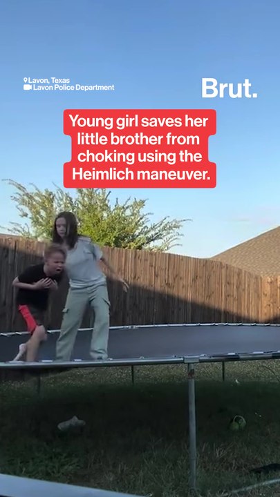 Young girl saves her little brother from choking using the Heimlich maneuver.