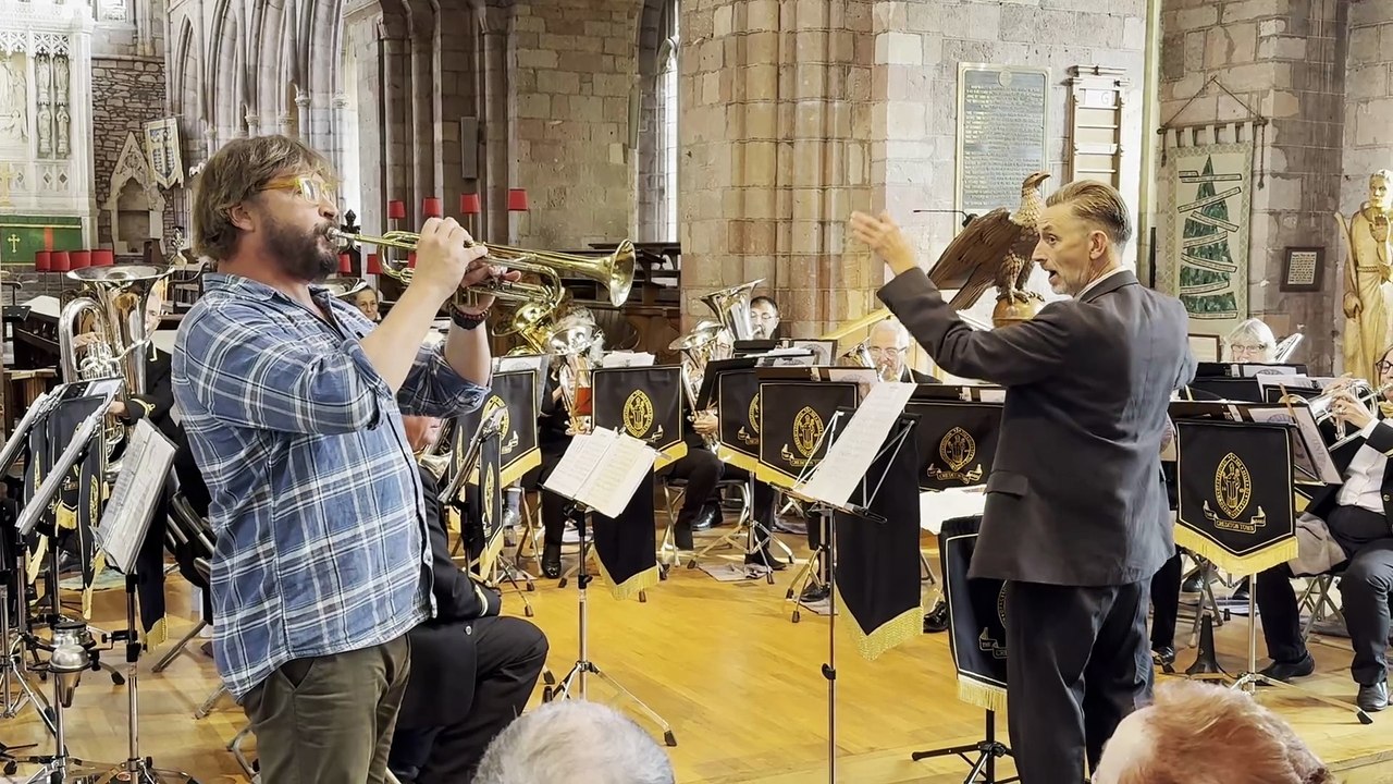 Soloist Rob Taylor played Solitaire by Neil Sedaka and Philio Cody with Crediton Town Band, video Alan Quick IMG_5290