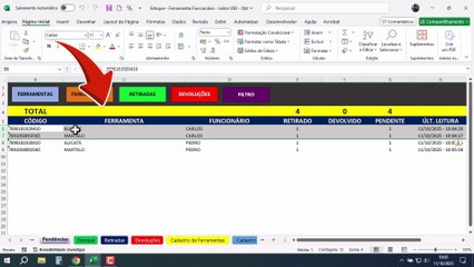 Controle Ferramentas por Funcionário no Excel — Retirada e Devolução Automática