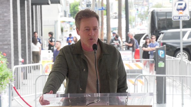 Edward Norton gives a speech at Naomi Watts' Hollywood Walk of Fame star ceremony