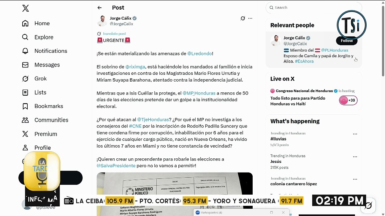 El diputado del Partido Liberal, Jorge Cálix, informó que el Ministerio Público inició investigaciones contra los magistrados del Tribunal de Justicia Electoral.