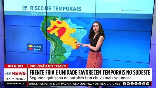 Previsão do Tempo: frente fria e umidade favorecem temporais no Sudeste; Camila Yunes