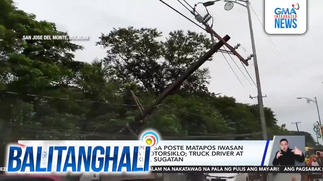 Delivery van, sumalpok sa poste matapos iwasan ang sumemplang na motorsiklo; truck driver at 2 sakay ng motorsiklo, sugatan | Balitanghali