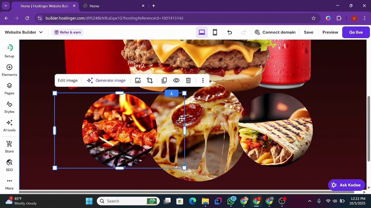 How to create a restaurant landing page using Hostinger Website Builder