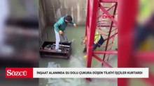 İnşaat alanında su dolu çukura düşen tilkiyi işçiler kurtardı
