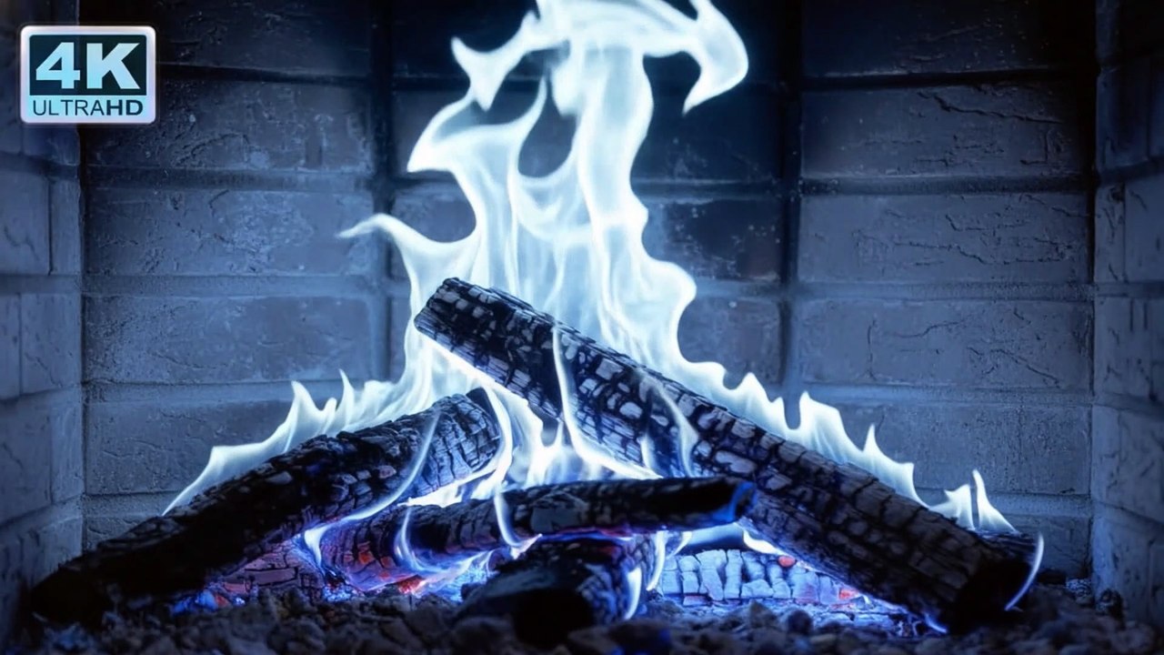 🔥 BLUE FIRE MAGIC: 4K Ultra HD Fireplace with REAL Crackling Sounds – Perfect Ambience for Sleep