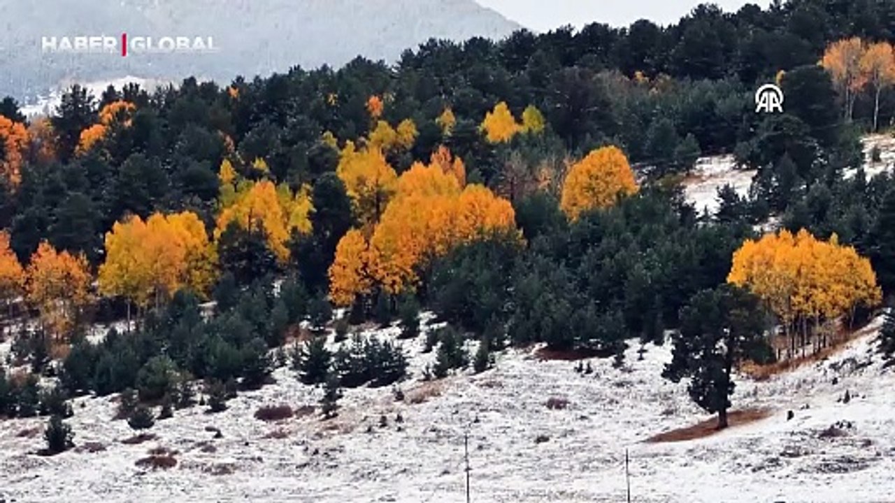 Kar ve sonbahar renklerinin bütünleştiği Sarıkamış'ta güzel manzaralar oluştu