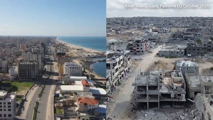 Drone footage shows Gaza before and after war in shocking scale of destruction
