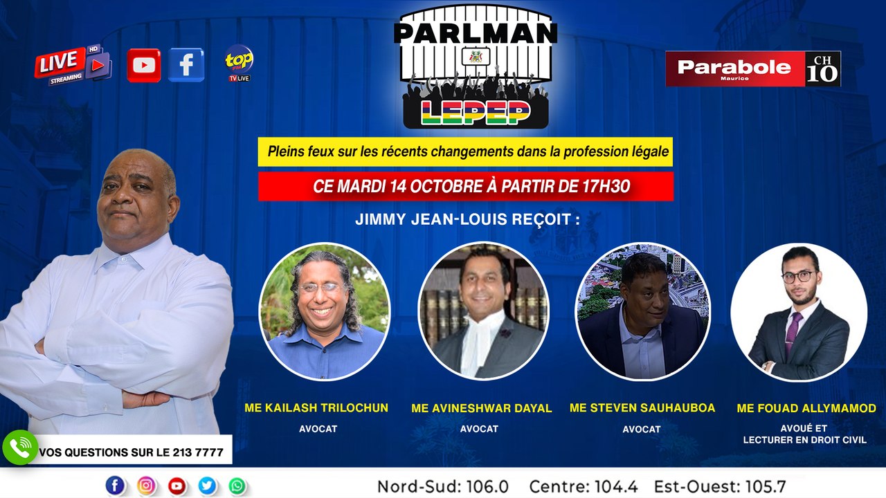 Parlman Lepep, Jimmy Jean-Louis reçoit Kailash Trilochun, Avineshwar Dayal, Steven Sauhauboa Et Faoud Allymamode