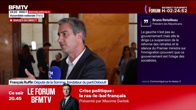 François Ruffin, député de la Somme, déclare qu'il votera la mention de censure contre Sébastien Lecornu