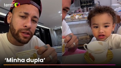 Neymar toma ‘café da tarde’ com Mavie e mostra momento fofo: ‘Minha dupla’