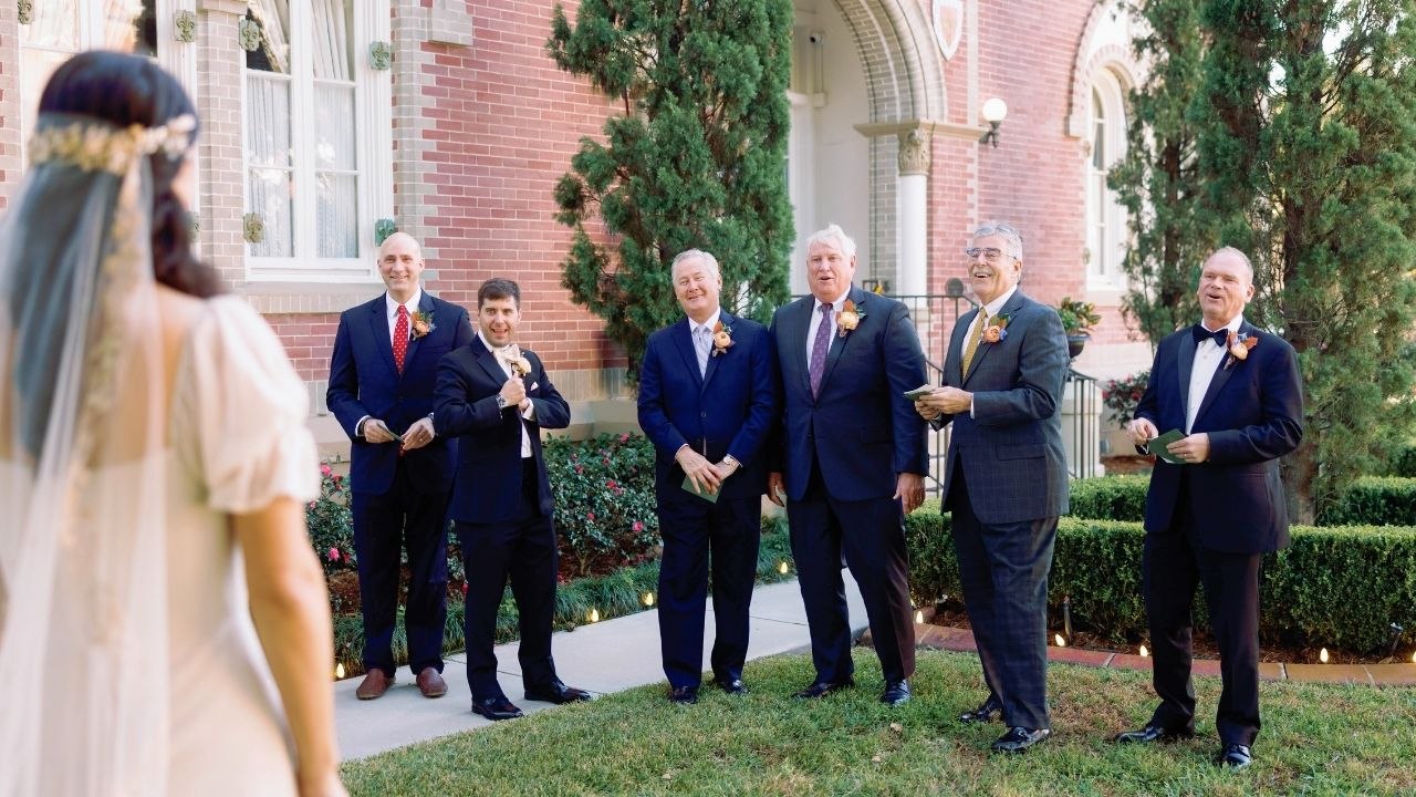 Bride Who Lost Dad Ten Years Ago Has Emotional First-Look At Wedding With All The Men In Her Life | Happily TV