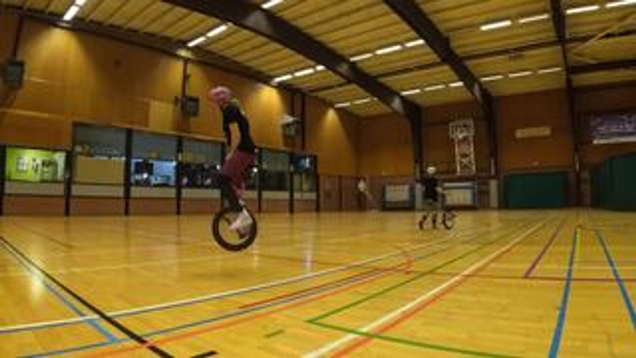 Woman Attempts Jump on Unicycle but Falls Hilariously