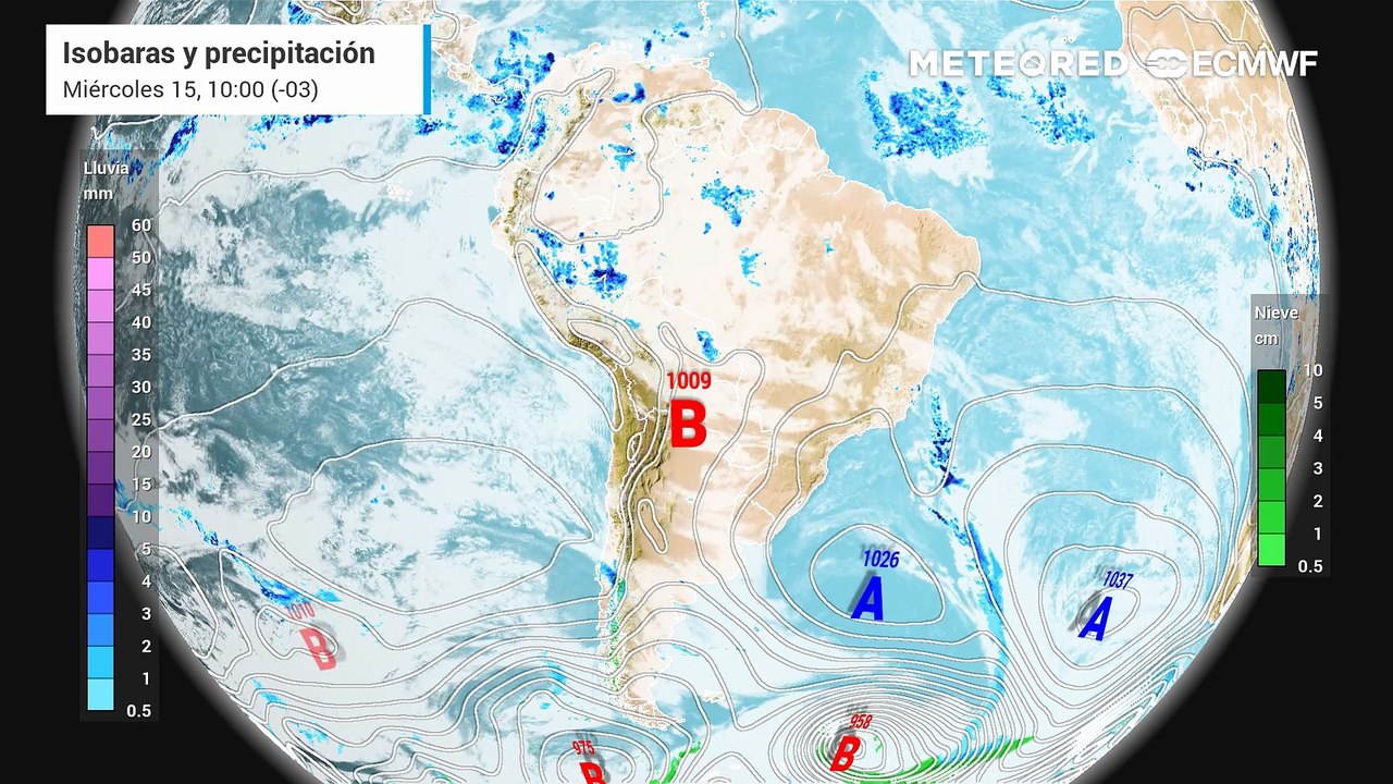 Pronóstico de Isobaras y precipitación: Miércoles 15 de Octubre.
