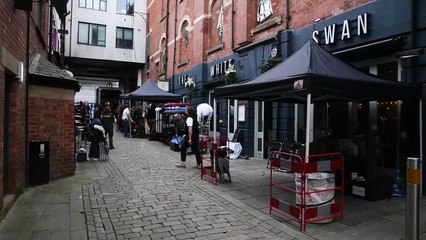 A film production crew setting up to film near the Leeds City Varieties Music Hall