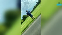 Husband Takes a Tumble Chasing Safety