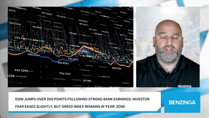 Dow Jumps Over 200 Points Following Strong Bank Earnings: Investor Fear Eases Slightly, But Greed Index Remains In 'Fear' Zone